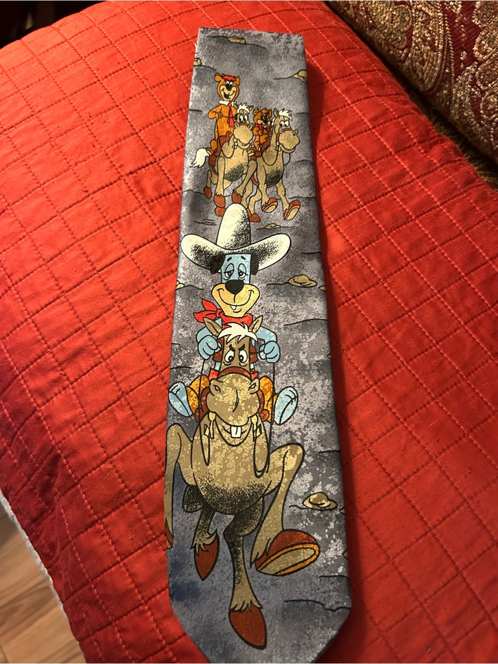 Huckleberry hound & Yogi bear  Western Cartoon Print Men's Tie in Gray and Blue
